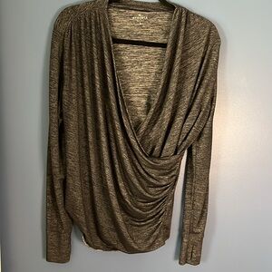 Athleta women's large, black heather, cross-front long sleeve top, keyhole cuffs